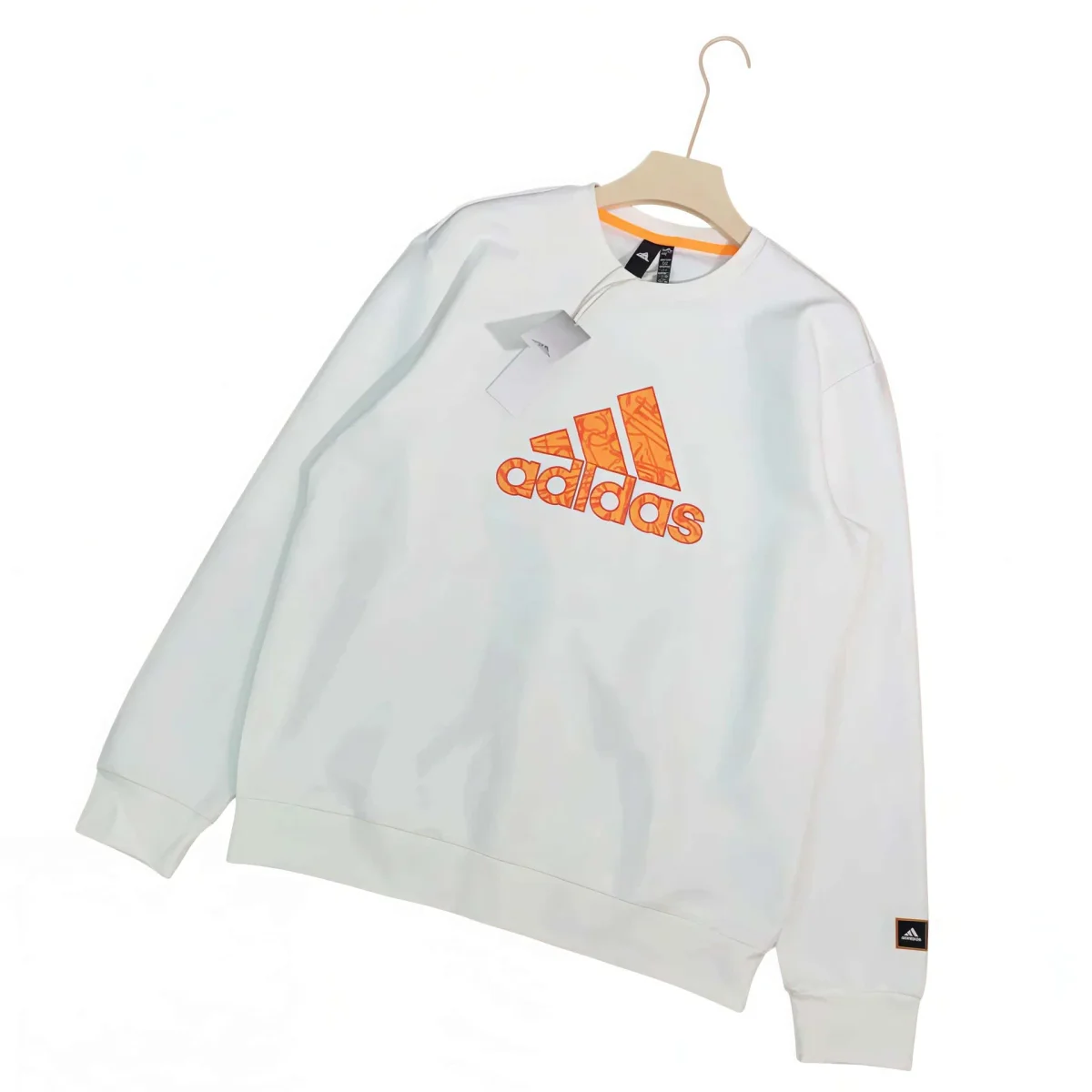 Adidas White Orange Logo Crewneck Sweatshirt