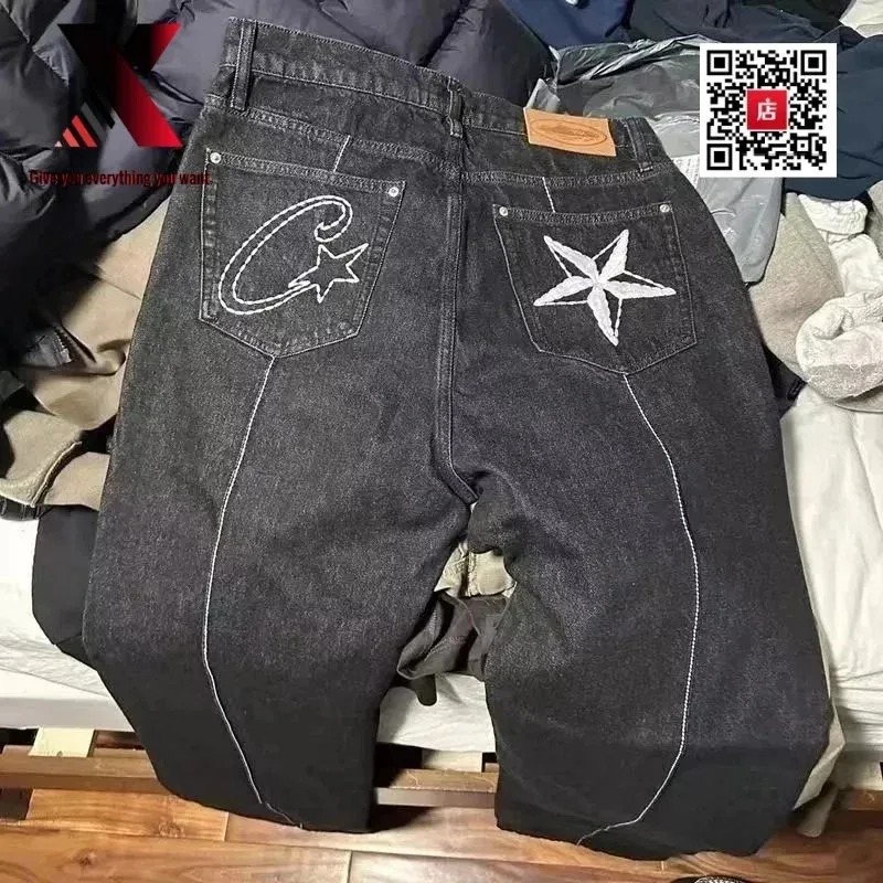 Dark Denim Jeans with Embroidered Pockets