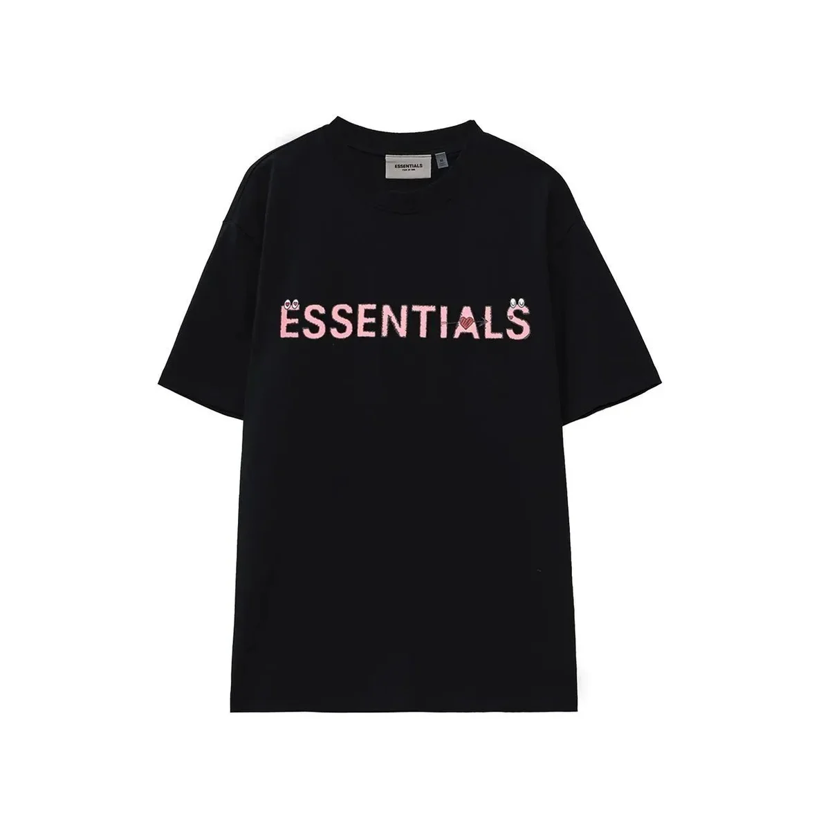 Black Essentials T-Shirt with Pink 'ESSENTIALS' Print