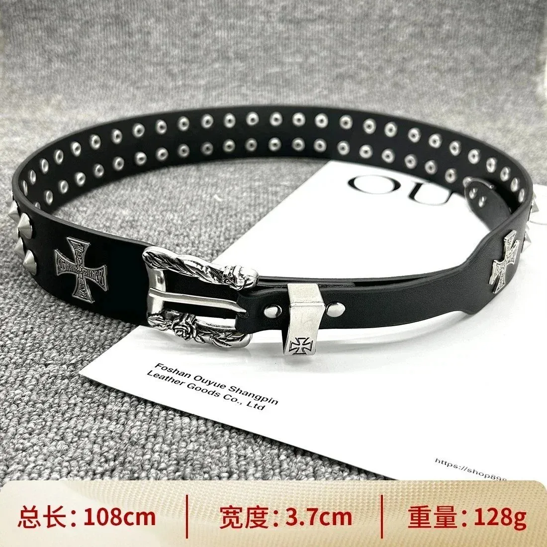 Black Cross Embellished Leather Belt