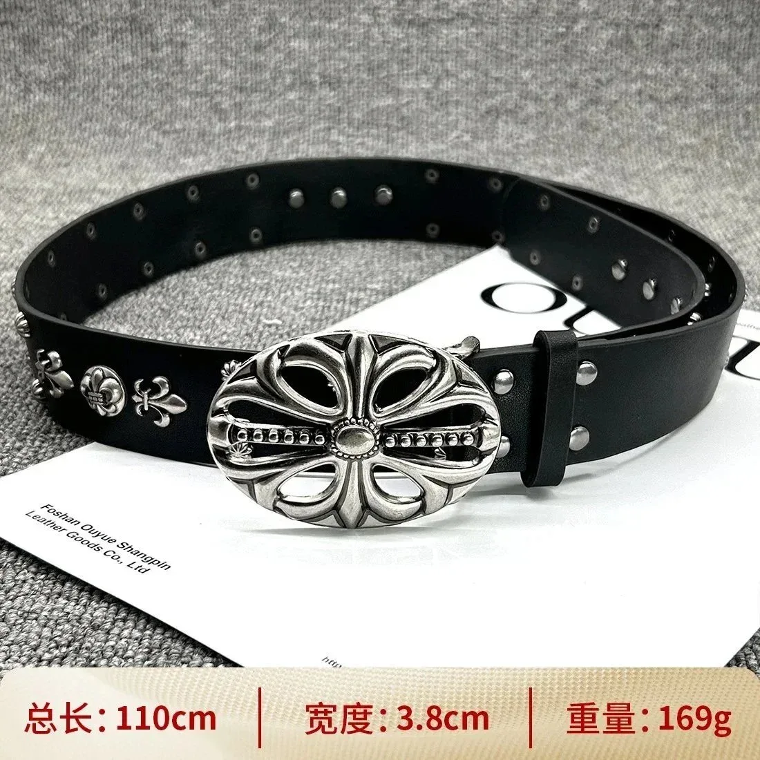 Chrome Hearts Floral Belt Black Leather