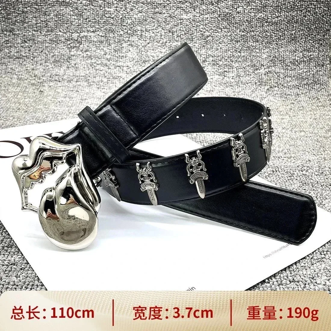 Chrome Hearts Sword Buckle Belt Black Leather