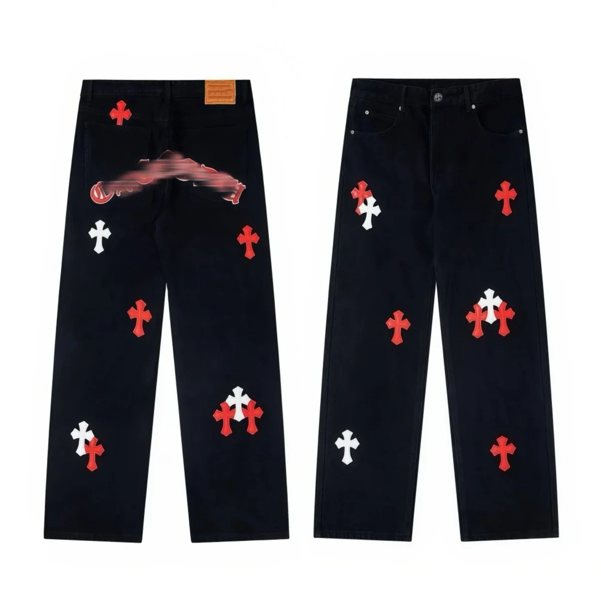 Chrome Hearts Cemetery Cross Black & Red Jeans