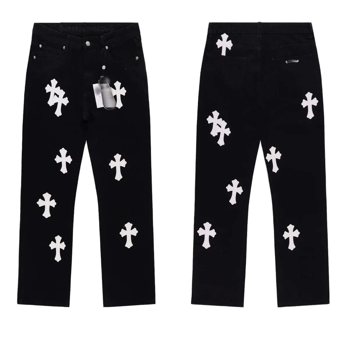 Chrome Hearts CH Black Denim Cross Print Jeans