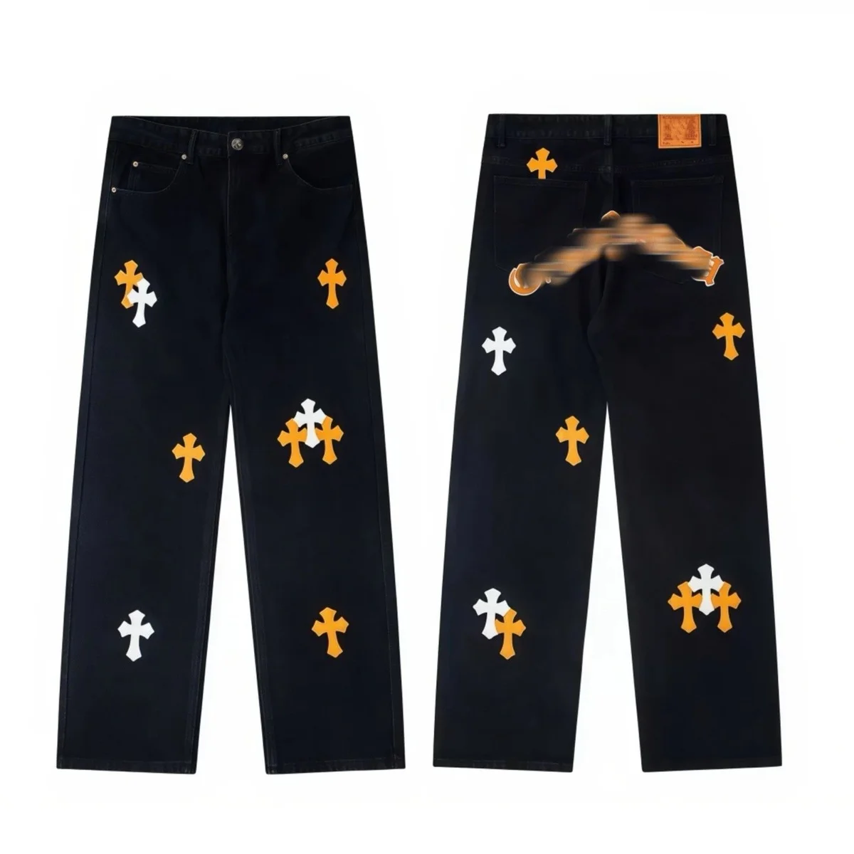 Chrome Hearts CH Plus Cross Denim Jeans Black/Orange