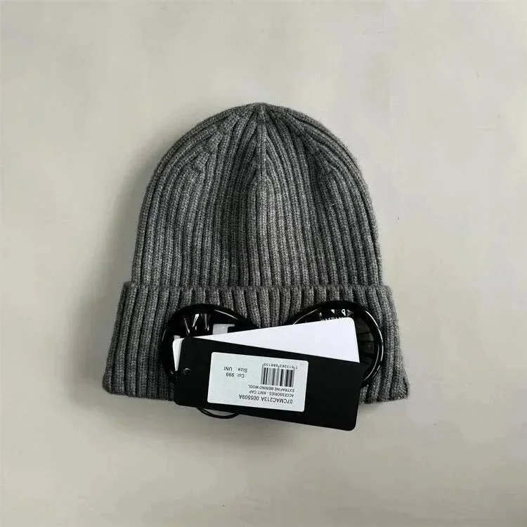 Unisex Grey Knit Beanie with Decorative Wheels