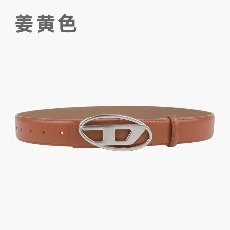 Diesel Belt with Logo Buckle in Ginger Yellow