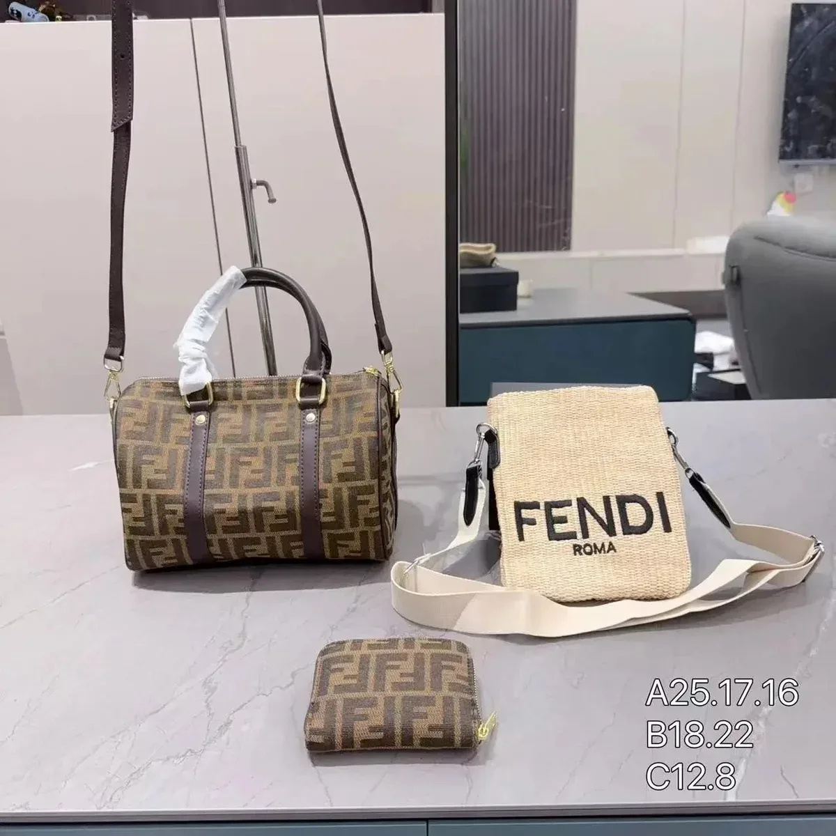 Fendi FF Monogram Tote & Mini Bag Set in Brown