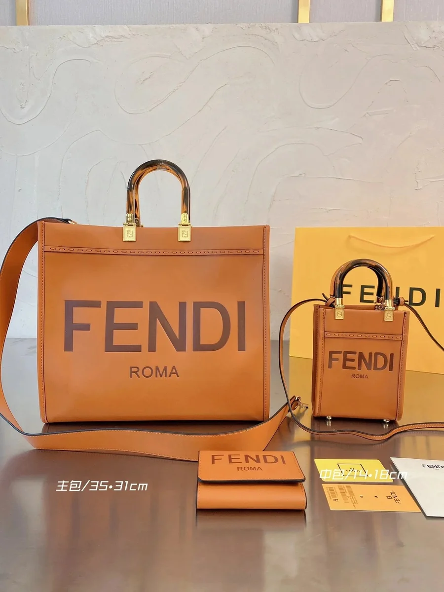 Fendi Roma Tan Leather Tote & Mini Set