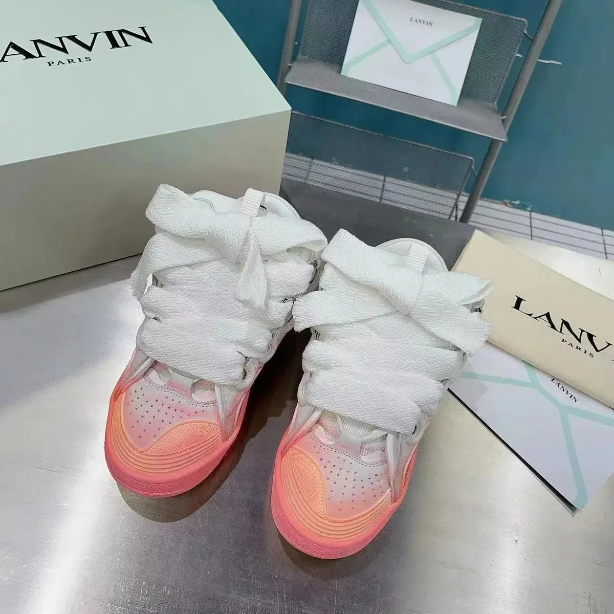 Lanvin White & Pink Gradient High Sneakers