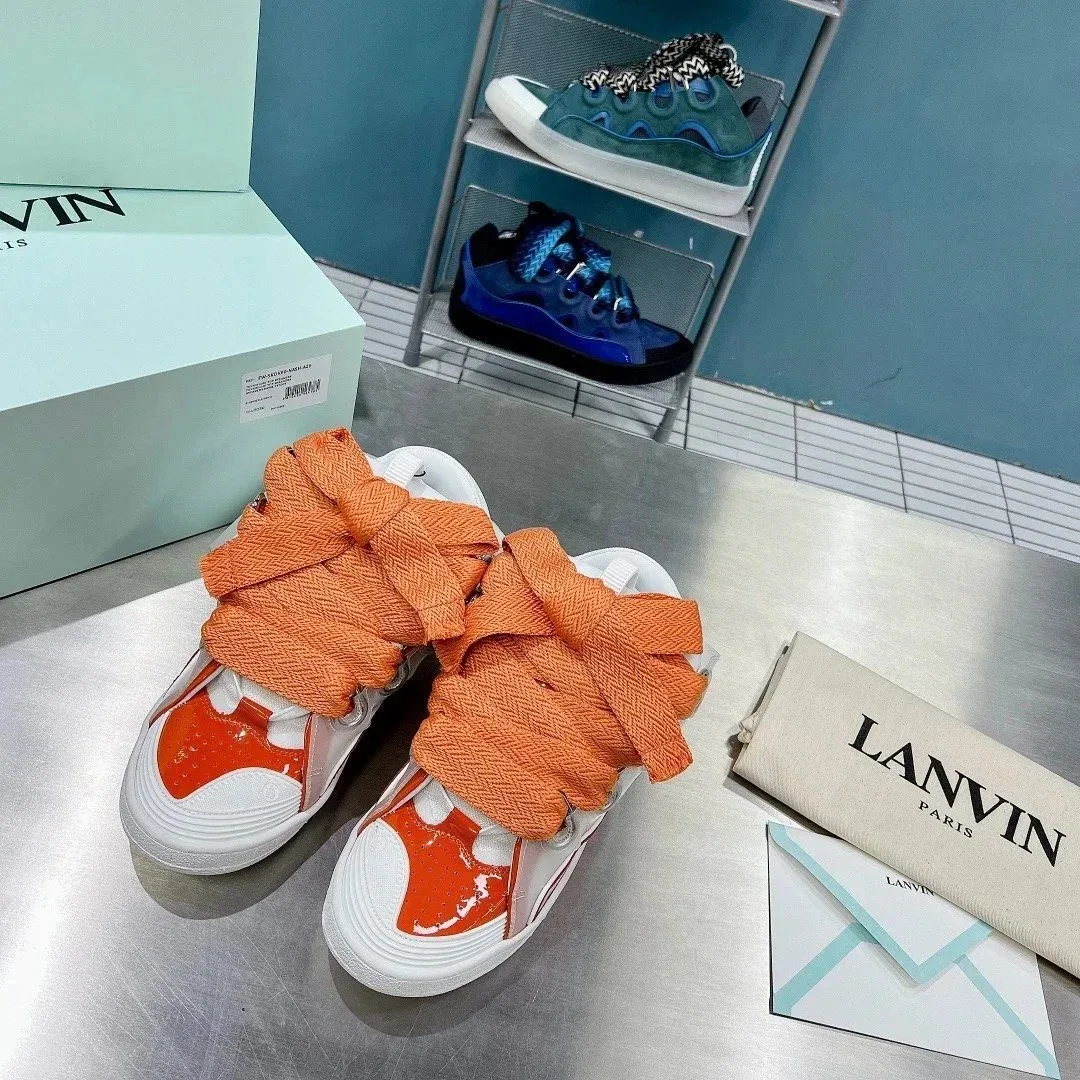 Lanvin Orange & White High Top Sneakers