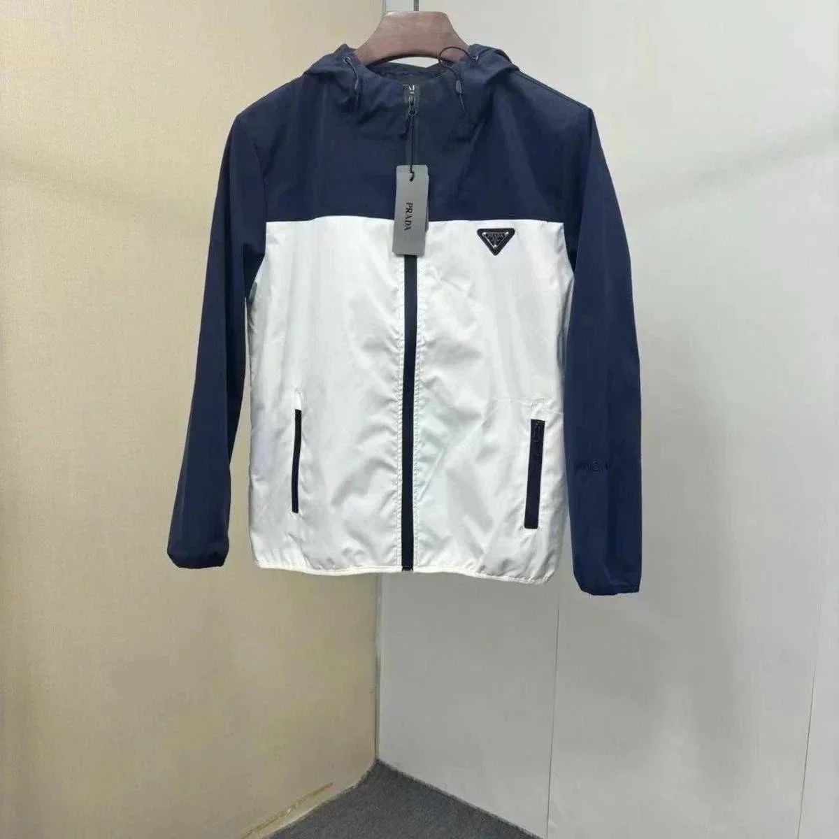 Prada Triangle Logo Hooded Jacket White/Navy